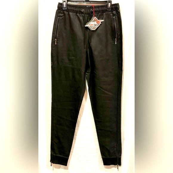BORN FLY anytown usa black leather joggers/sweatpants/trousers sizeM NWT - Picture 2 of 10